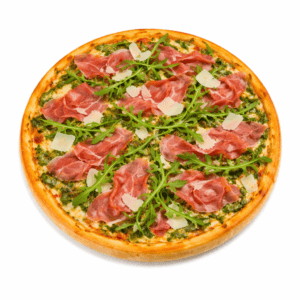 16.Lufttørret skinke, pesto, rucola og parmesan
